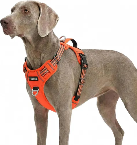 Vista 18 de Funfox Arnés para perro sin tirones, arnés de chaleco ajustable para mascotas, material súper suave con mango vertical, fácil control, paseo