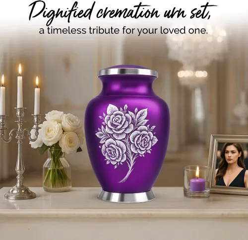 Vista 4 de Urnas de cremación para cenizas humanas adultas – Urna funeraria para mujeres cenizas con juego de recuerdo – Elegantes urnas conmemorativas