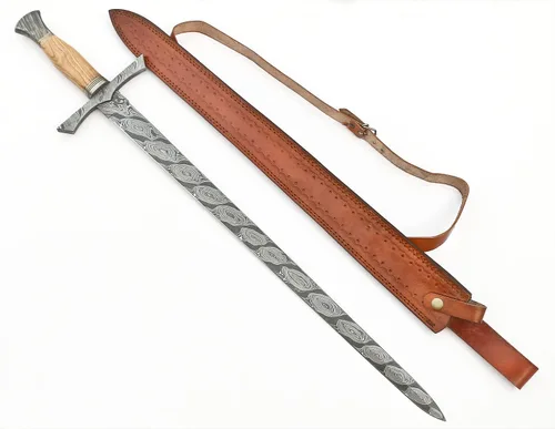Vista 7 de Espada de Damasco hecha a mano, espada corta con vaina, doble filo griego medieval celta estilo JNR 2306