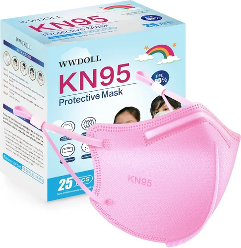 Vista 11 de WWDOLL Mascarillas KN95 para niños, paquete de 25 unidades, mascarillas KN95 transpirables de 5 capas para niños, color negro