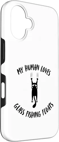 Vista 3 de iPhone 16 My Human Loves Glass Fishing Floats - Cat Parent Hobby Lover Case
