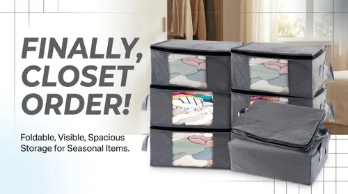 Vista 7 de G01 - bolsas de almacenamiento de tamaño rectangular para guardar ropa, 3 unidades, color gris Paquete gris de 6 piezas