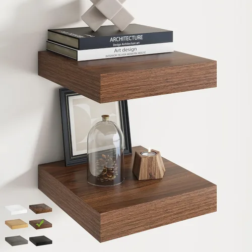 Vista 44 de Juego de 2 estantes flotantes de 16 pulgadas para pared, estantes de baño de grano de madera de 12 pulgadas de profundidad con soportes invisibles