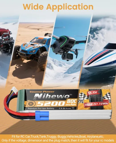 Vista 2 de 3S Lipo Batería EC5 5200mAh 11.1V 80C Softcase para RC Car Drone