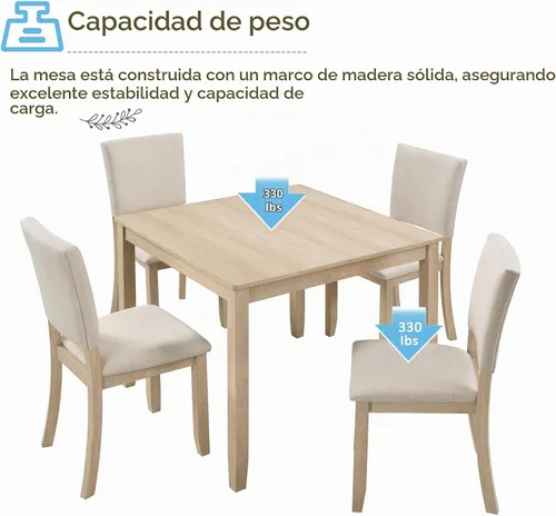 Vista 6 de Harper & Bright Designs Juego Moderno de Mesa de Comedor de 5 Piezas de Madera para 4 - Mesa de Cocina Cuadrada Pequeña de 34.5" & Sillas con Roble