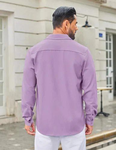 Vista 20 de COOFANDY Camisa de vestir casual de mezclilla con botones y manga larga para hombre