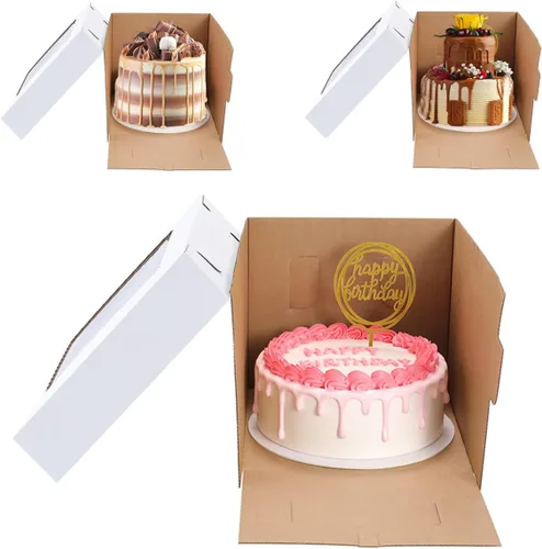 Vista 4 de Cajas altas para tartas para pasteles escalonados, 8x8x8 pulgadas [12 unidades] Caja de pastel gruesa y resistente con ventana, portador de pastel