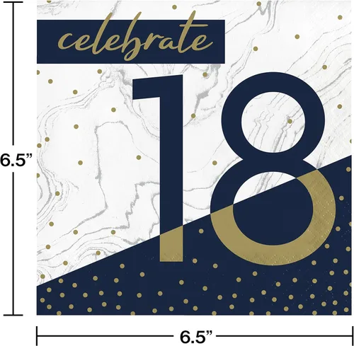 Vista 2 de Trendware Servilletas de cumpleaños número 18 azul marino y dorado, 48