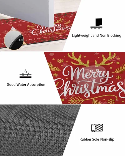 Vista 3 de Tapete de baño rojo de Navidad para bañera, antideslizante, secado rápido y absorbente, tierra de diatomeas, fregadero de cocina, lavable, tapete