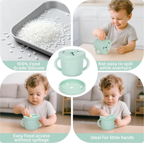 Vista 4 de Recipientes de silicona de grado alimenticio para aperitivos, recipientes de aperitivos con asas y tapa para niños pequeños (color 1)