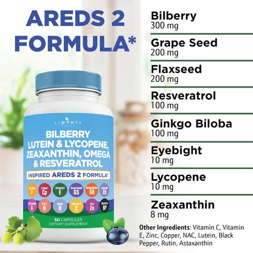 Vista 3 de Liberty Lifestyle Vitaminas para la salud ocular con arándano 6000 mg de luteína y zeaxantina 40 mg de licopeno 40 mg de resveratrol 3000 mg