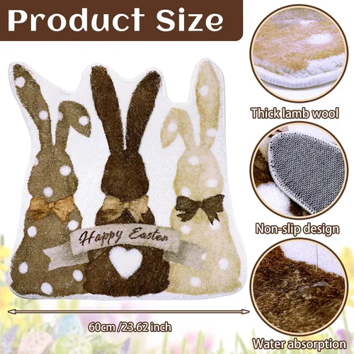 Vista 3 de Drydiet Alfombra de baño de conejo de Pascua, alfombra de baño retro de conejo, antideslizante, lavable, alfombra decorativa de bienvenida blanca