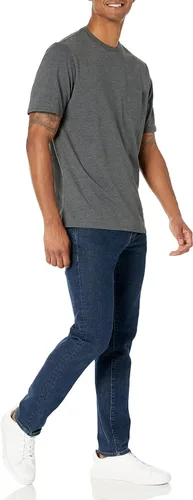 Vista 5 de Tienda Essentials Camiseta de manga corta con cuello redondo y bolsillo para hombre, ajuste regular, paquete de 2