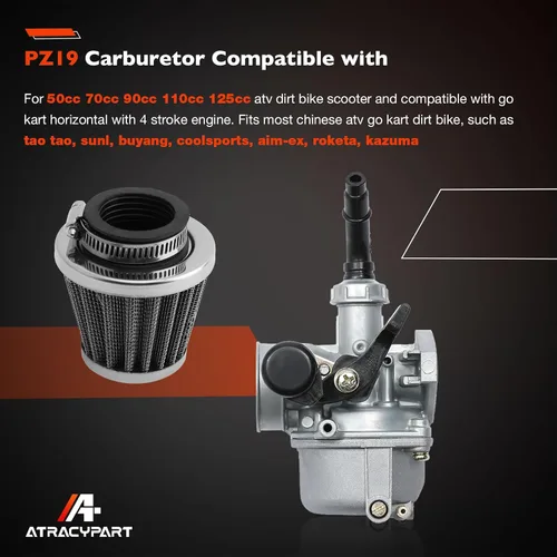 Vista 4 de Carburador PZ19 compatible con 50 cc, 70 cc, 80 cc, 90 cc, 110 cc, 125 cc, ATV Dirt Pit Bike Taotao Clone ATV Chino Quad 4 Stroke ATV Go Kart Pit