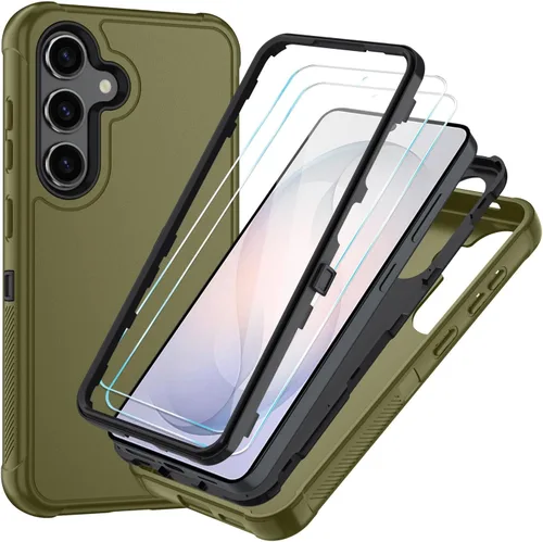 Vista 69 de SunStory Funda 3 en 1 para Samsung Galaxy S22 con protector de pantalla Verde Armada (ArmyGreen)