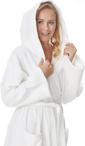 Vista 4 de Arus Bata de baño clásica con capucha para mujer de algodón turco