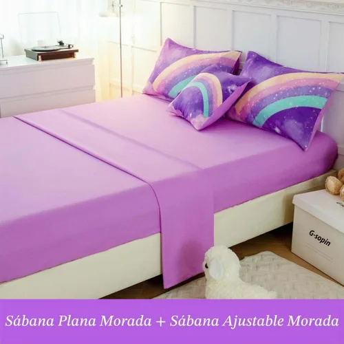 Vista 8 de ANGIYUIN - Juego de edredón infantil de gradiente arcoíris púrpura profundo, 6 piezas, ropa de cama con purpurina brillante para niñas, juego