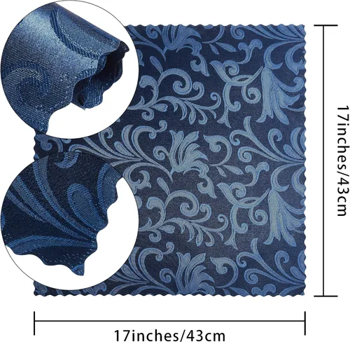 Vista 5 de 4 Piezas de Servilletas de Damascene de Onda Enrollada de Jacquard de Satén Azul Profundo del Mar, Servilletas de Tela de 17 x 17 Pulgadas Azul Deep