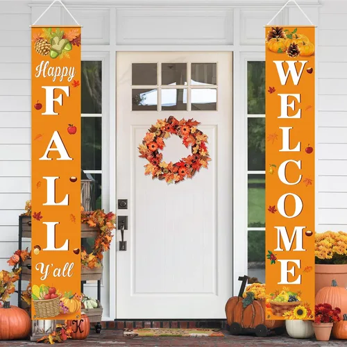 Vista 7 de Decoración de otoño para el hogar, feliz otoño, cartel colgante de bienvenida para porche, cosecha de otoño, decoraciones de Acción de Gracias