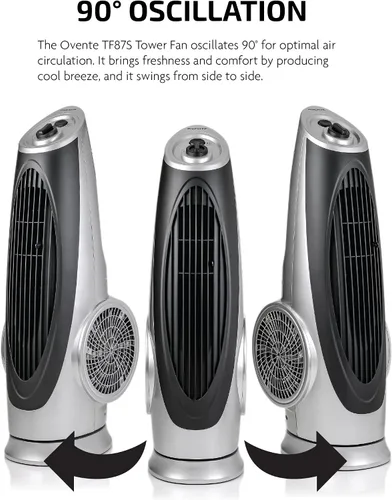 Vista 5 de Ovente Ventilador eléctrico portátil de torre oscilante de 90° de 30.4 pulgadas con 3 velocidades controladas por perilla analógica manual