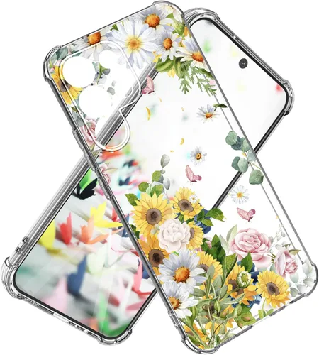 Vista 24 de Funda para Samsung Galaxy S23 FE con protector de pantalla, suave, a prueba de golpes, transparente, floral, funda protectora para mujer, diseño