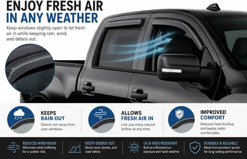 Vista 10 de Black Horse Off Road BHOR - Protectores de lluvia y deflectores de viento compatibles con Nissan Titan XD Crew Cab 2016-2023 Nissan Titan Crew Cab