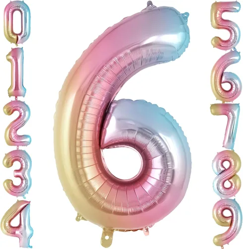 Vista 12 de Globo de número 0 con degradado de arcoíris, globos grandes de aluminio de 40 pulgadas, globos gigantes de Mylar número 0 para decoraciones