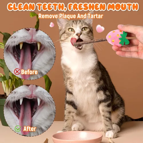 Vista 7 de Ptwola 4 piezas de fruta natural Silvervine Sticks Gato Gatitos Masticar