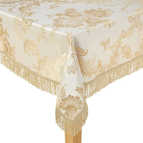 Vista 13 de Violet Linen Majestic Damask - Mantel con diseño de damasco, color beige, 54 x 72 pulgadas, rectangular