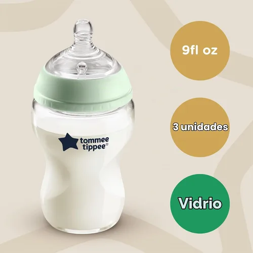 Vista 2 de Tommee Tippee Closer to Nature - Biberones de vidrio convertibles 3 en 1, válvula anticólicos, 9 onzas, 3