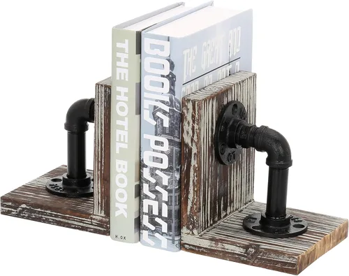 Vista 11 de MyGift Sujetalibros Decorativos, Sujetalibros para Estantes, Sujetalibros de Metal para Libros Pesados, Decoración de Oficina para Hombres, Tope