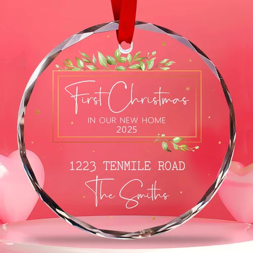 Vista 4 de Adorno personalizado para el nuevo hogar 2025 – Decoración de recuerdo de cristal, primera Navidad en nuestra casa, primer adorno de apartamento