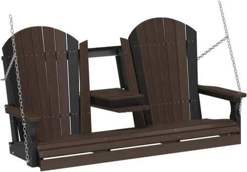 Vista 24 de LuxCraft Adirondack - Columpio colgante para porche delantero de 5 pies con consola abatible, asientos hasta 3, banco de columpio de patio al aire