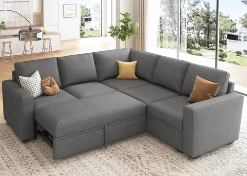 Vista 19 de HONBAY - Asiento individual para sofá cama modular con cama extraíble, sillón sin brazos personalizable para sofá modular, color beige