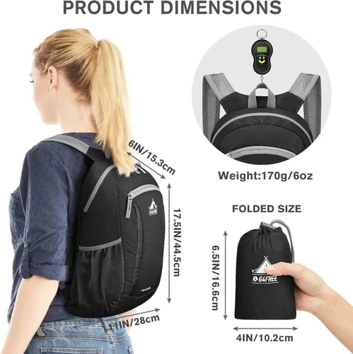 Vista 3 de G4Free Mochila de senderismo de 16 litros, mochila pequeña ligera y plegable para viajes, camping, al aire libre, hombres y mujeres