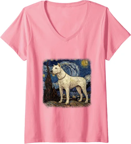 Vista 11 de Womens Van gogh Dogo Argentino in starry night V-Neck T-Shirt