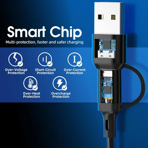 Vista 4 de Cable de carga múltiple 6 en 1 [3 unidades de 4 pies] Cable de carga rápida de nailon trenzado múltiple USB A/C a teléfono USB C/Micro USB/i-P Cable