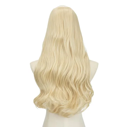 Vista 2 de SARLA Extensiones de cabello sintético con clip, parte en U, largo, ondulado, rizado, grueso, de cabeza completa, para mujer, rubio playa, 24 Playa