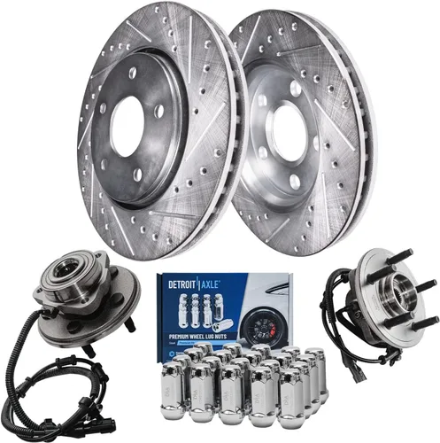 Vista 16 de Detroit Axle – Kit de frenos para VW Passat 15-21, rotores de freno de disco perforados y ranurados de 12.28 pulgadas delanteras y 10.70 pulgadas