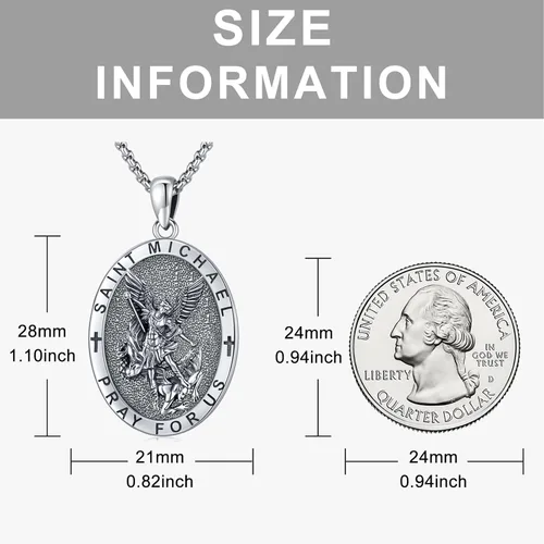 Vista 2 de Odinstone Collar de plata de ley 925 con medalla de San MiguelSan CristóbalSan BenitoCrucifijo de JesúsSan UrielArcángel Rafael para hombres