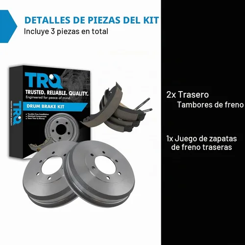 Vista 3 de Kit de tambor y zapata de freno trasero TRQ Compatible con Colorado Canyon i-280 i-290 i-350 Pickup