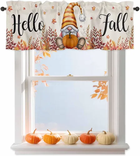 Vista 12 de Cenefa de cortina con lazo rojo de Navidad para ventanas, sala de estar, cocina, baño, granja, bolas de Navidad de acuarela con diseño de bayas