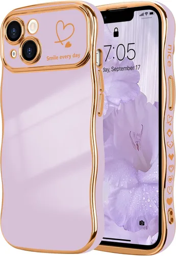 Vista 111 de LCHULLE - Funda para iPhone Air, linda para mujeres y niñas, con forma de onda, color azul bebé Luxury Plating Curly Wavy Frame with Love Heart