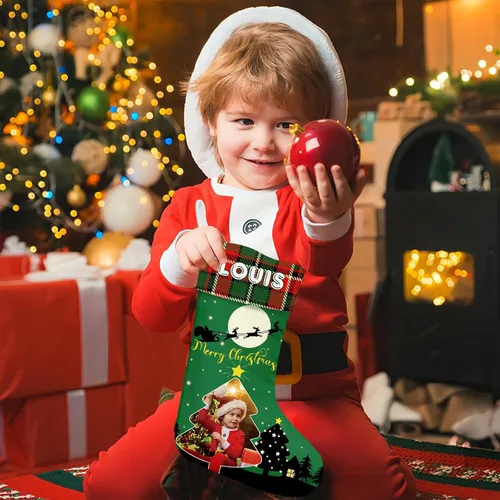 Vista 6 de Calcetines de Navidad personalizados, regalos de adorno de Navidad, carga tu imagen, crea medias para familia, niños, amantes, amigos, hogar