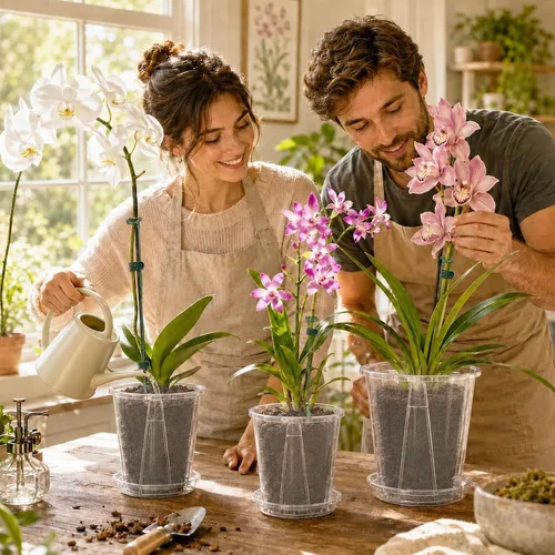 Vista 3 de Paquete de 12 macetas de plástico transparente para orquídeas con 4 pulgadas + 5 pulgadas + 6 pulgadas