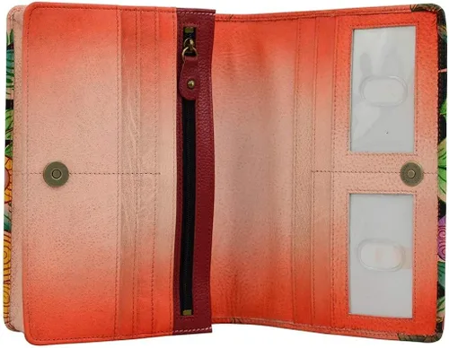 Vista 4 de Anna by Anuschka Cartera de cuero genuino pintada a mano para mujer con dos pliegues en una cuerda