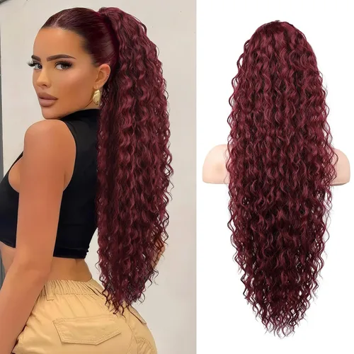 Vista 15 de SEIKEA Extensión de cola de caballo, cola de caballo falsa de 22" larga, ligera, rizada natural completa con cordón, extensión de cabello