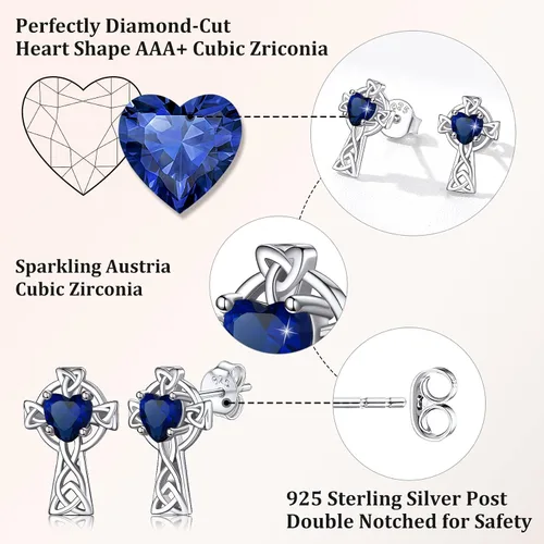 Vista 4 de Bestyle Vintage 925 Sterling Silver Celtic CrossTriquetra Necklace with 12 Month Heart Gemstone, Dainty Heart Birthstone Necklace Faith Irish Amulet
