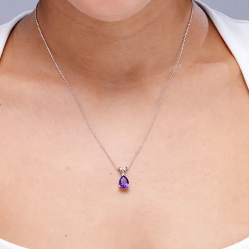 Vista 3 de Angara Collar con colgante solitario de amatista natural para mujer en plata 925oro macizo de 14 quilatesplatino 950 Regalo de joyería de piedra