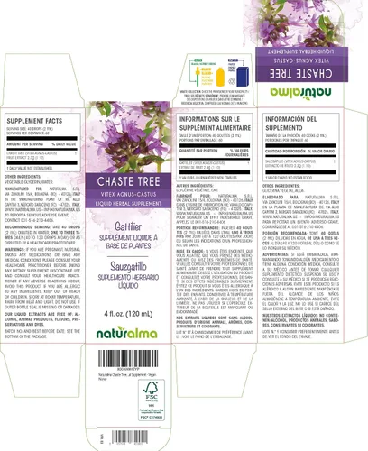 Vista 2 de Naturalma Chaste Tree (Vitex Agnus-castus) Tintura sin alcohol de frutas - Extracto líquido en gotas de 4 onzas líquidas - Suplemento de hierbas